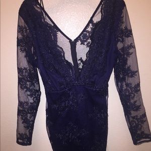 Missguided navy blue plunge embellishment dress